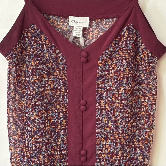 Dynamite| Vintage Y2K Silky Burgundy Multicolour Camisole Blouse Sz XS - Picture 3 of 4